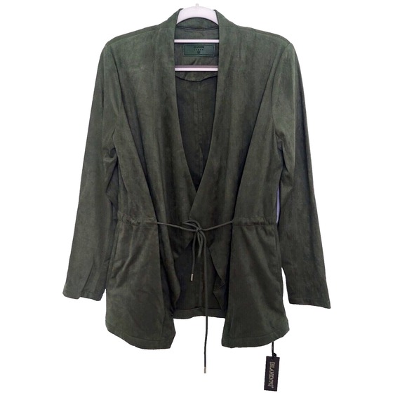 Blank NYC Jacket XS Faux Suede Olive Wrap Cascade Open Moto Boho Grunge - Picture 1 of 11